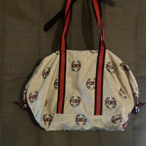 Victoria's Secret PINK Gym Duffle Tote Bag Gray Red Dark Blue